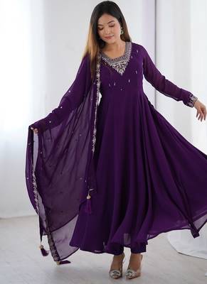 Purple soft georgette with beads and zari work anarkali suit 3