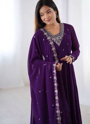 Purple soft georgette with beads and zari work anarkali suit 4