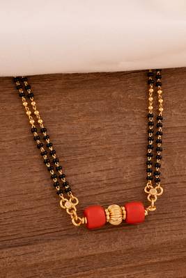  long 30" mangalsutra with coral gsb vati one gram gold 1