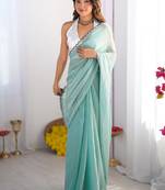 Sky blue organza lace work saree