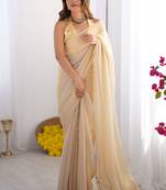 Cream organza lace work saree