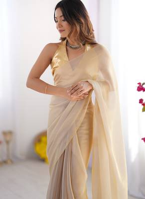 Cream organza lace work saree 3