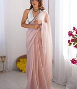 Off white organza lace work saree