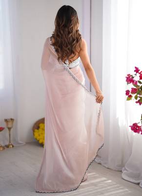 Off white organza lace work saree 4