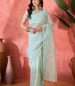 Sea green organza sequin embroidered saree