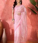 Light pink organza sequin embroidered saree