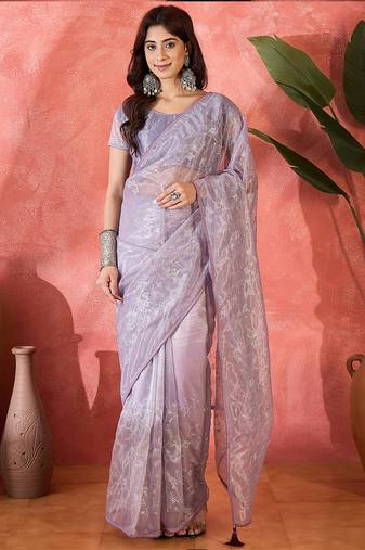 Lavender organza sequin embroidered saree