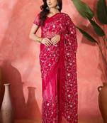 Red organza sequin embroidered saree