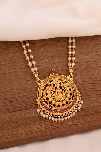  long 30" pearl necklace with laxmi pendant one gram gold
