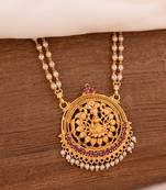  long 30" pearl necklace with laxmi pendant one gram gold