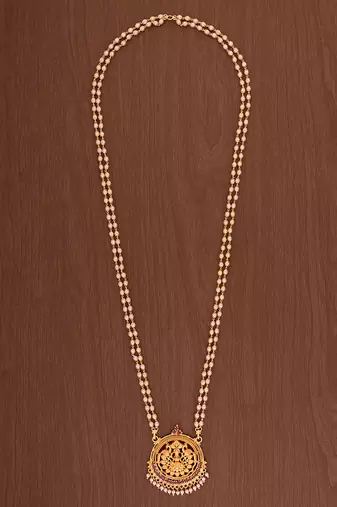  long 30" pearl necklace with laxmi pendant one gram gold