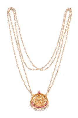  long 30" pearl necklace with laxmi pendant one gram gold 3