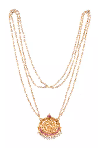  long 30" pearl necklace with laxmi pendant one gram gold