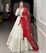 Ivory White Mirror Embroidered Georgette Lehenga with Dupatta and Blouse