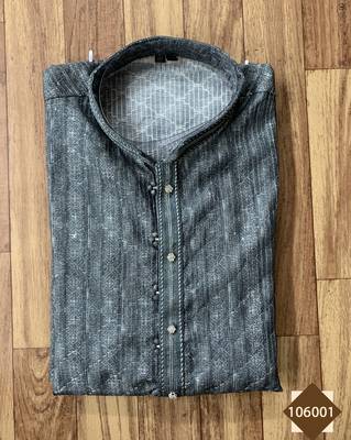 Dark grey pintex work sequence thread kurta pajama for mens 2