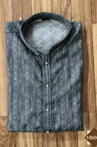 Dark grey pintex work sequence thread kurta pajama for mens