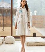 Off white embroidered cotton viva misri knee length short dress