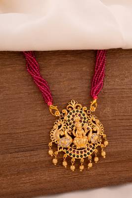  magenta hydro beads necklace with laxmi pendant one gram gold 1