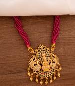  magenta hydro beads necklace with laxmi pendant one gram gold