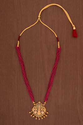  magenta hydro beads necklace with laxmi pendant one gram gold 2