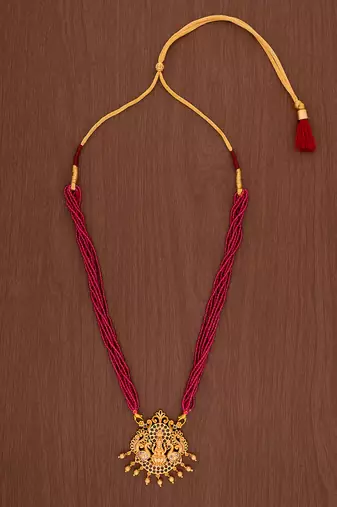  magenta hydro beads necklace with laxmi pendant one gram gold