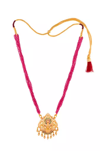  magenta hydro beads necklace with laxmi pendant one gram gold