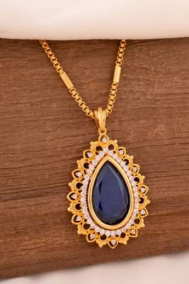  blue stone pendant box chain necklace one gram gold 1