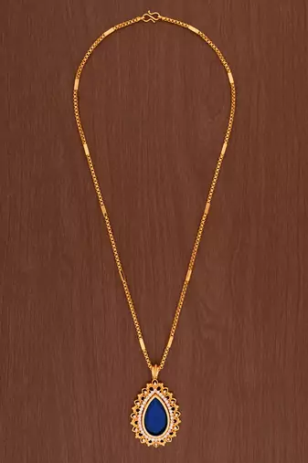  blue stone pendant box chain necklace one gram gold