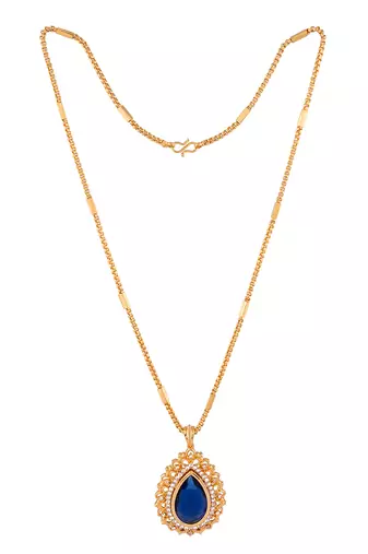  blue stone pendant box chain necklace one gram gold
