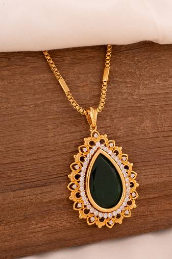  green stone pendant box chain necklace one gram gold