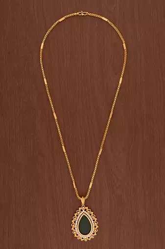  green stone pendant box chain necklace one gram gold