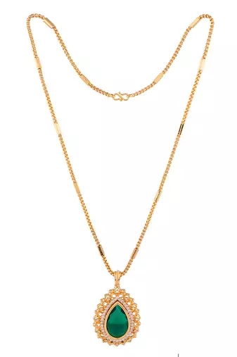  green stone pendant box chain necklace one gram gold