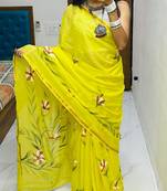 Lemon printed cotton saree with blouse piece