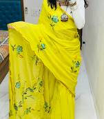 Lemon printed cotton saree with blouse piece