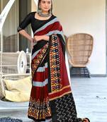 Black printed cotton saree with blouse piece
