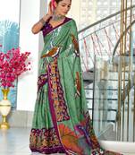 Green printed cotton saree with blouse piece