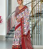 Red printed cotton saree with blouse piece