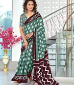 Green printed cotton saree with blouse piece
