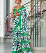 Green printed cotton saree with blouse piece