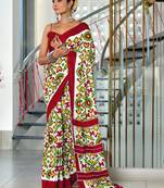 Maroon printed cotton saree with blouse piece