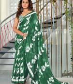 Green printed cotton saree with blouse piece