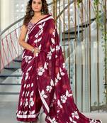 Wine printed cotton saree with blouse piece