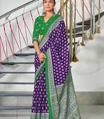 Purple printed cotton saree with blouse piece
