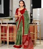 Green printed cotton saree with blouse piece