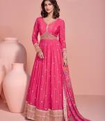 Pink embroidered chinon free size anarkali suit