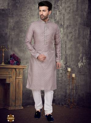 Dusty pink pintex work sequence thread kurta pajama for men 1