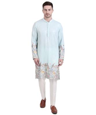Blue embroidered faux georgette kurta-pajama 1