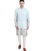 Blue embroidered faux georgette kurta-pajama