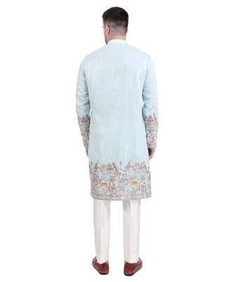Blue embroidered faux georgette kurta-pajama 2