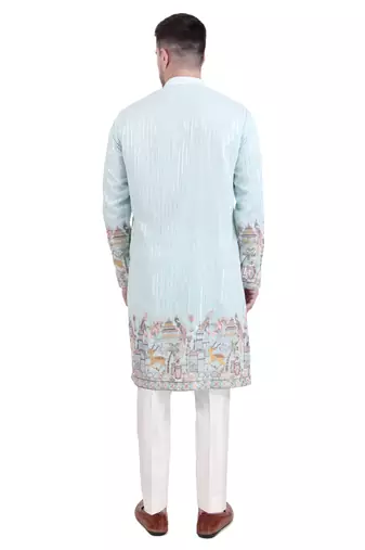 Blue embroidered faux georgette kurta-pajama